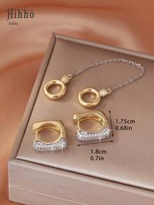 Hihho 1 Cặp trang sức sang trọng, Hoa tai vuông hình chữ U đính đầy đủ, Thủ công mạ điện hai tông màu, Hoa tai chất lượng cao, Hoa tai tua rua dạng xích phù hợp cho trang phục hàng ngày của phụ nữ, đi chơi, tiệc tùng, ngày lễ, quà tặng - Nhiều màu - Xem 8