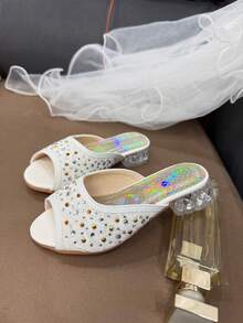 New Fashion Sparkling Rhinestone Girls Slippers, Elegant For Students, Holiday, Party,Birthday, Banquet, Romantic Vacation - White - View 6