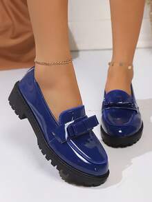 Women's Round Toe Slip-On Shiny Patent Leather Loafer Shoes, Fashionable & Versatile, Plus Size, Spring/Summer New Arrival, Casual Daily Commute Retro Flat Comfort Moccasins, Non-Slip Soft Sole Mother Shoes