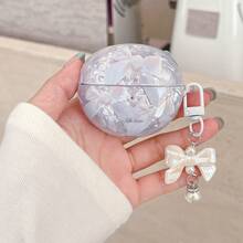 蝴蝶结贝壳纹理吊坠保护壳，适用于 Freebuds SE2/SE3/Pro3/Pro4、Freebuds4e 无线蓝牙耳机、Freebuds5i、6i 耳机盒，极简优雅小众设计 - 彩色 - 查看 3