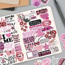 50pcs Y2K Stickers, Pink Cartoon Stickers, Graffiti Stickers, Star Stickers, Lip Stickers, Art Stickers, Waterproof Vinyl Stickers, Suitable For Laptop, Phone, Car, Skateboard, Water Bottle, Scrapbook, Computer, Diary, Etc. - Multicolor - View 2