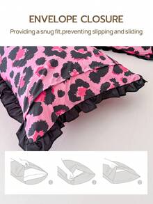 1pc 100% Polyester Pink Leopard Lace Pillowcase, Without Pillow Insert, Romantic Wedding Season, Bedroom Decor