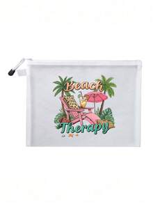 Mesh Large-Capacity Portable Cosmetic Bag With Cartoon Pattern, College Style Charger Storage Bag, Air Cushion Storage Portable Storage Bag, Cosmetic Bag, Cosmetic Storage Bag, Skin Care Product Bag, Travel Essentials, Dormitory Supplies