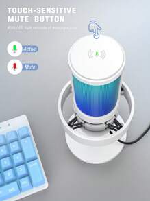 FIFINE Gaming USB PC Computer RGB Microphone For Live Streaming, Meeting, Podcasting, Video, Condenser Mic With Monitoring Headphone Jack, RGB Light Control, Gain Knob, Mute Touch, Pop Filter, Shock Mount For Computer-FIFINE A8 White