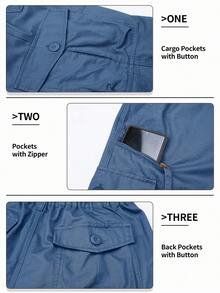KEFITEVD Mens 3/4 Length Cargo Work Pants Cotton Twill Outdoor Hiking Shorts Ripstop Pants - Blue Gray - View 6