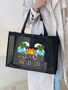 Geantă de plajă, la modă, cu ochiuri de mare capacitate, model de stele de mare vibrante pentru plajă de vară, geantă de plajă de mare capacitate pentru depozitare și cumpărături pe plajă, pentru fete adolescente, femei, studenți, cadou pentru ziua profesorului, cadouri de vacanță, cadou pentru mamă, cele mai bune cadouri pentru profesori pentru totdeauna pentru profesori Zi - Negru - Vizualizare 33