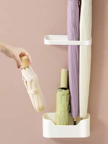 1 件可调节壁挂式雨伞架，节省空间的室内雨伞架，适用于短雨伞和长雨伞，白色
