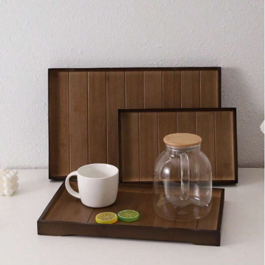 Japanese Style Bamboo Tray Rectangular Home Breakfast Tray With Tea, Cupplates, Cakes, Bread, Coffee, Tea Sets, Barbecue Plates - Brown - View 1