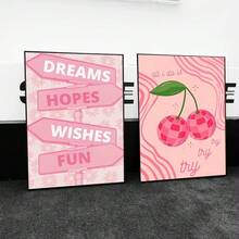 1张/3张墙面艺术海报，可选带框/不带框，现代风格，粉色和奶油色美学幸运卡海报，防水自粘纸贴纸，适用于咖啡馆、酒吧、房间墙面装饰 - 彩色 - 查看 4