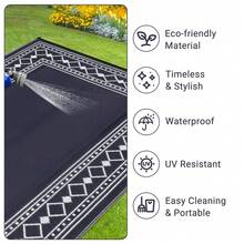 Studyset Outdoor Rug 8x10 Plastic Straw Rug Waterproof Patio Rug,Reversible Rug,Foldable Lightweight Outdoor Carpet With Storage Bag,4 Stakes,Outdoor Mat Reversible Camping Carpet Camping Mat For Deck,Garden - Border-navy/White - View 5