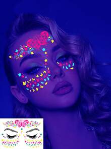 1pc Neon Tattoo Stickers, Suitable For Masquerade, Bars, Party, KTV Valentine's Day Accessories - Multicolor - View 3
