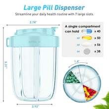 7 格巨型药丸收纳盒、维生素补充剂容器和药瓶架、大容量药物储存盒，可供一个月用量