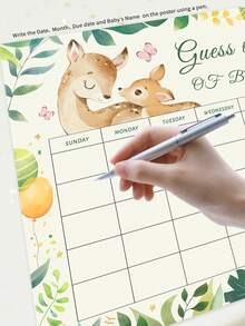 The Arrival Date Of The Baby Shower Games Deer Poster Butterfly Stickers Due Date Calendar Sign For Boy Or Girl Gender Reveal Home Party Atmosphere Decoration Props - Color - View 5