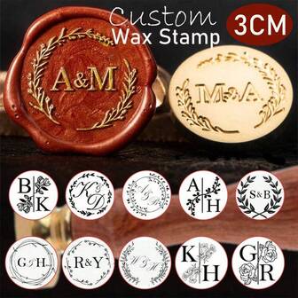 1PC 3cm Personalized Initials Wax Seal Stamp-Sealing Wax Stamp With Wooden Handle Custom Wax Seal Stamp For Crafting, Envelopes, Gift Wrap Graduation Gifts And Wedding Invitation,Multi-Functional,Ornamental,Reusable,Modern,Colorful,Cute,Vintage,Cartoon,Kawaii,Workers,Clients,Students,For Business/Work/Office,For School