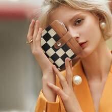 Cartera de mujer a cuadros pequeña, con cierre y bolsillo de cremallera, monedero con ventana para identificación, monedero pequeño lindo, cartera de hombre, cartera pequeña, cartera linda - Multicolor - Ver 7