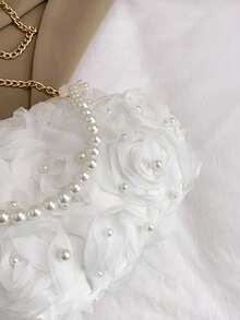 2025 Spring/Summer White Romantic Wedding Season 1pc White Pearl Mesh Floral Hair Clip & Pearl Handbag, Elegant Women's Luxury Dress Evening Bag, Bridal Purse, Wedding Party Clutch - White - View 7