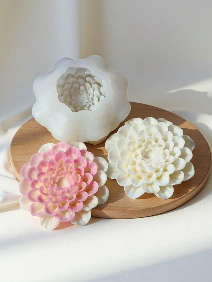 1pc 3D Flower Candle Silicone Mold (Mold Chip + Cotton Core Combo) - DIY Floral Scented Soap & Resin Casting Mold, Suitable For Holiday & Birthday Gifts, Easy Demold, Heat Resistant, Clear Texture