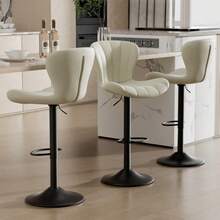Kitchen Island Swivel Chair, Faux Leather Upholstered Bar Stool, Adjustable Swivel Bar Stool, Counter Height Bar Stool With Backrest, Counter Height Bar Stool 2 Piece Set - 白色 - 查看 6