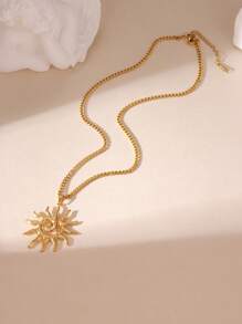 GEREIT 1pc Fashionable 18K Stainless Steel Sun, Starfish & Seashell Pendant Necklace, Suitable For Women's Daily Wear