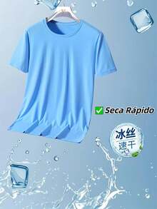 Kit 3 Men's T-Shirts Short Sleeves Breathable Mesh Quick-Drying Ice Silk - Baby Blue - View 7