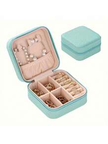 1pc PU Leather Jewelry Box, Double-Layer Travel Organizer With Zipper Closure, Multifunctional Portable Storage Case For Earrings/Rings/Necklaces/Bracelets, Essential Home & Travel Accessories, Perfect Mother's Day/Christmas/Women's Gift For Women Storage Organizer Travel Essentials Gift Back To School