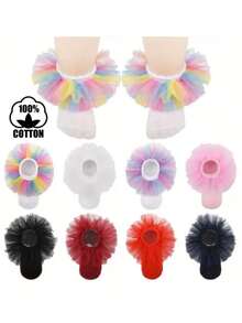 1 Pair/8 Pairs Cotton Girls Middle & Small Kid Sparkly Lace Ruffle Princess Style Dance Socks - Multicolor - View 39