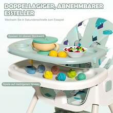 Klappbarer Baby-Esszimmerstuhl, höhenverstellbarer Kinderhochstuhl, multifunktionaler Rückenlehnenstuhl mit Rädern und Esstablett, geeignet zum Füttern, Essen und Spielen für Säuglinge im Alter von 0–6 Jahren, 91 * 75 * 63 cm (grün)