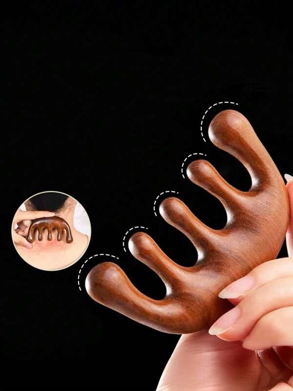 Wide-Tooth Solid Wood Rippled Comb - Head Meridian Massage Tool, Ultimate Head Massage New Massage Comb Head Massager Sandalwood Five Tooth Whale Scalp Scraping Body Tool