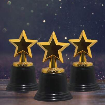 8 piezas/3 piezas/1 pieza Trofeo de copa de plástico con forma de estrella para deportes, premios, recompensa, trofeo de copa con pentágramo, props creativos (Ligeros rasguños y descascarillado de la pintura son fenómenos industriales normales y no afectan el uso, consulte la imagen 6 para ver el artículo real)