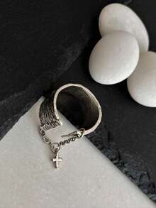 1 件时尚十字架复古银金属女士戒指适合日常佩戴和派对聚会