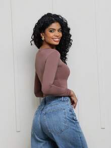 Moderna & Slim Women's Long Sleeve Blouse - Tight Compression Mid-Season - Long Sleeve Blouse - Various Colors - Rust Brown - View 4