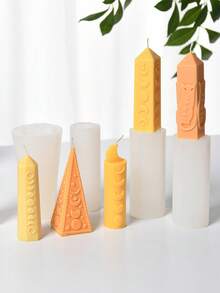 Moon Star Pattern Pillar Candle Silicone Mold DIY Pencil Tip Triangular Column Geometric Relief Art Candle Plaster Mold Decoration Candle Making Enthusiasts - White - View 6