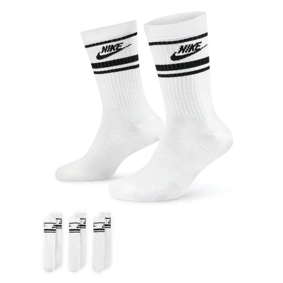 Nike 3 Pairs Dri-Fit Men & Women Breathable Moisture Wicking Crew Sports Socks, DX5089-103, Summer - White - View 1