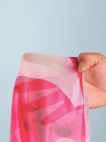 3 件套女士渐变色热带花卉印花比基尼套装，可调节肩带比基尼上衣和下装，侧面系带，另加沙滩罩衫，泳装 - 米色 - 查看 5