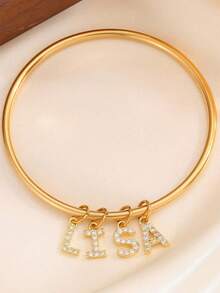 Personalized Initials Bangle Bracelet For Women Free Customized Name Bracelet With Pave Cubic Zirconia A To Z Charm Jewelry Birthday Party Wedding Gifts