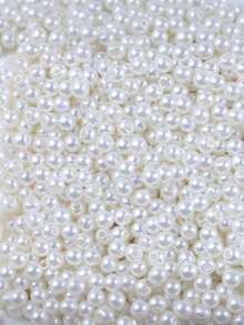 500 件/1000 件，4 毫米/6 毫米/8 毫米/10 毫米水磨 ABS 米色和纯白色仿珍珠直孔圆珠，适用于 DIY 手机链包、流苏、发夹、手链、脚链、珠子和配饰 - 白色 - 查看 11