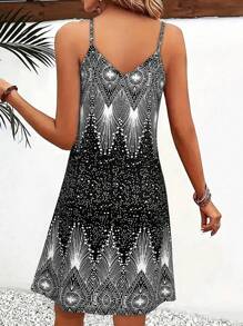 Women's Strappy Summer Dress,Simple Sleeveless Floral Sundress, Beach V-Neck Dress For Summer Clothes,Casual Summer Outfits For Women,Slip Dress Vacation Outfits Women