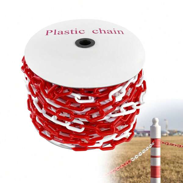 TATIVALO Absperrkette Kunststoffkette Plastikkette, 6 mm Durchmesser, 25m/50m Länge, rot-weiße Kette Gliederkette Sicherheitskette Baustellensicherheitskette, UV-beständig & frostresistent