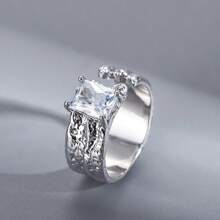1 Stück asymmetrisch designter Zirkonia Offener Ring für Damen, exquisit einfacher minimalistischer Fingerring