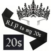 1 件 R.I.P 致我的 20 多岁绶带，带黑色皇冠，致我的 20 多岁生日绶带，适合 30 岁生日，适合青年 30 岁装饰生日舞会角色扮演派对、圣诞节 - 黑色 - 查看 12