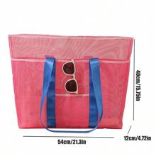 Breathable Mesh + Foldable Contrast Color Tote Bag, Outdoor Beach/Pool/Shopping/Gym Multifunctional Storage Bag (Reinforced Handle + Inner Pockets), Waterproof Portable Folding Bag For Clothes & Accessories