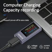 POROMETISTO Testador de Carga Bidirecional KWS-2303C, 3 Telas Giratórias, Monitoramento de Tensão/Potência/Capacidade em Tempo Real, Compatível com Protocolo PD/QC, Ferramenta Universal Portátil Tipo C - Prata - Ver 6