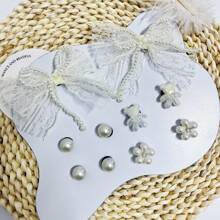 10pcs/Pack Ivory Lace Bow Shoe Charms, Fit For Clogs, Slides, Sandals, Garden Shoes, DIY Shoe Accessories