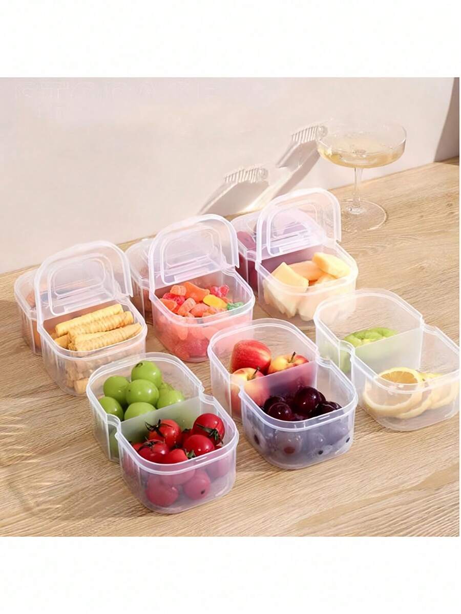 1 Stück/2 Stück, 1/2 doppelgittrige Lebensmittel-Aufbewahrungsbox, Bento-Box, Obstbox, einfache und transparente Aufbewahrungsbox für Küche, Sommerstrand, Lebensmittel, Camping, Organisatoren, Raumdekoration und Küchenutensilien.