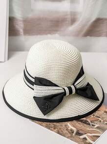 Chapeau de soleil pour femmes pour l'été, chapeau de plage style coréen avec nœud, chapeau seau confortable et respirant, casquette polyvalente tressée en paille