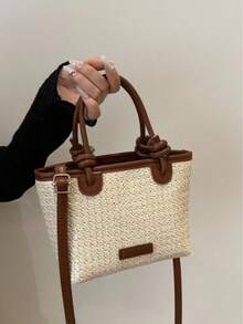 2024 女士编织单肩斜挎托特包，大容量沙滩包，通勤手提包