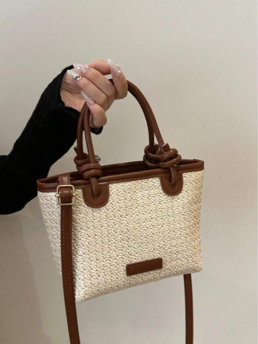 2024 女士编织单肩斜挎托特包，大容量沙滩包，通勤手提包