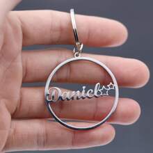 1pc Customized Keychain Without Chain, Personalized Laser Engraved Name & Numeric Geometric Circle Stainless Steel Tag Keychain, Gift For Men & Women