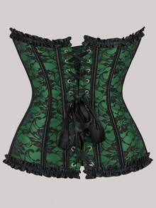 Vintage Lace-Up Backless Corset Top, Tight-Fitting Bustier With Boning, Waist Cincher With Tie-Back, Suitable For New Year Party, Valentine's Day, Holiday, Halloween Costume - Green - View 3