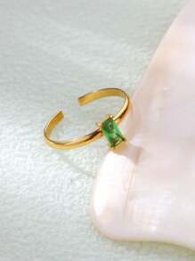 1 pièce Bague de pierre de naissance en zircone pour femme, en acier inoxydable couleur or, bague ajustable minimaliste, cadeau de bijouterie pour Noël et anniversaire